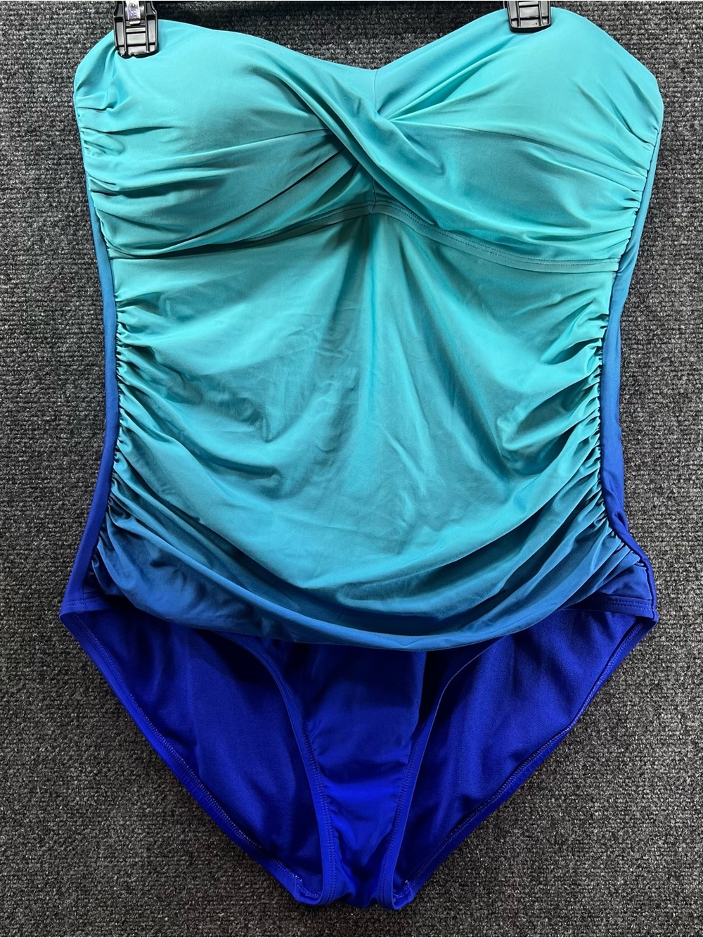 Sonnet Shores Bandeau One Piece Swimsuit Sz 16 Blue Ruched Twist Front Shirred